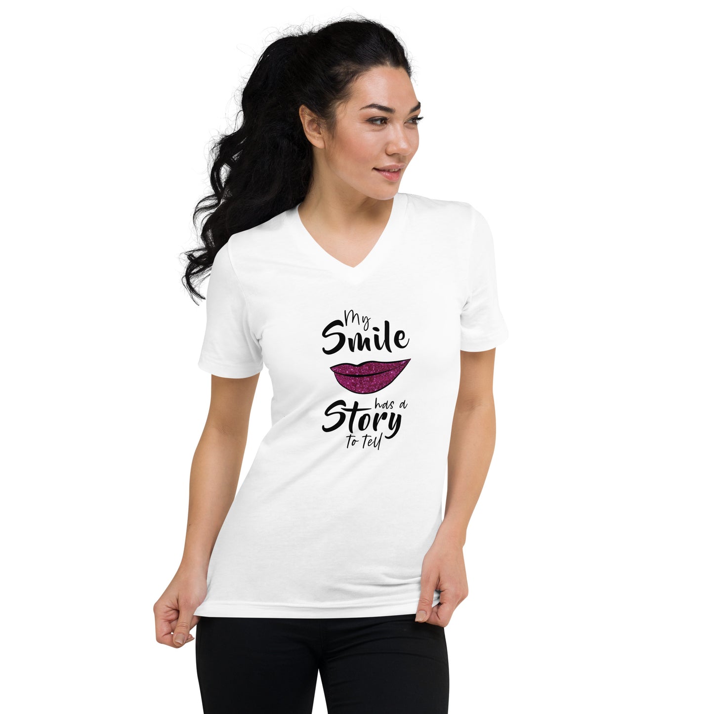 New Unisex "My Smile has a story to tell"  V-Neck Tee